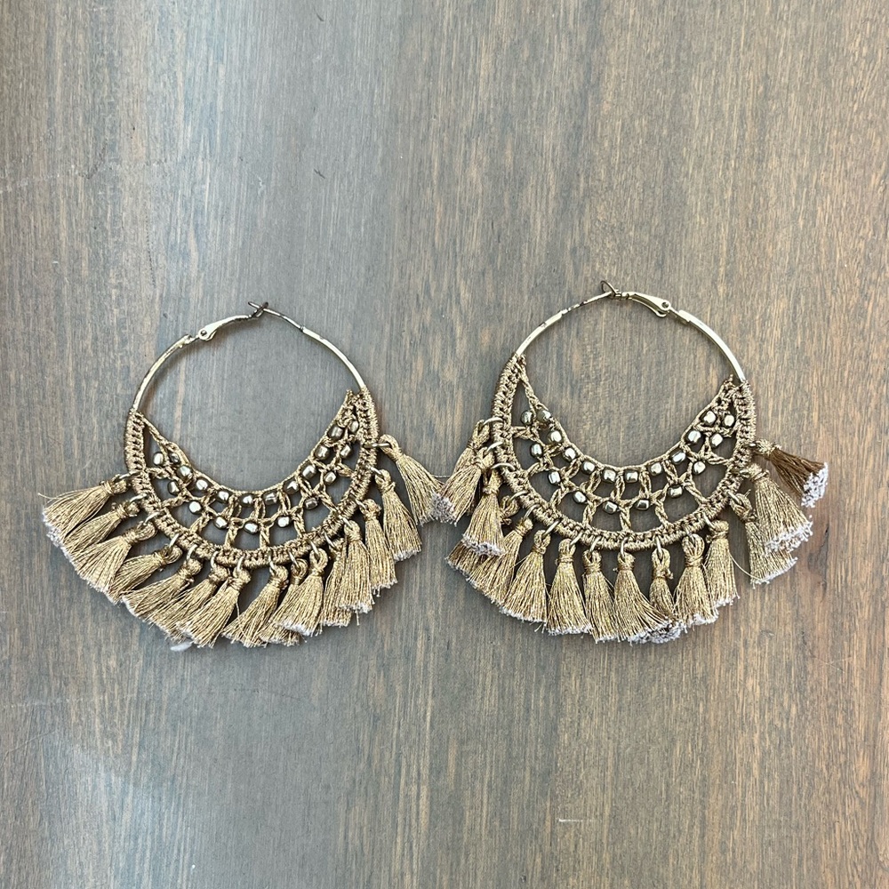 Gold Tassel Hoops